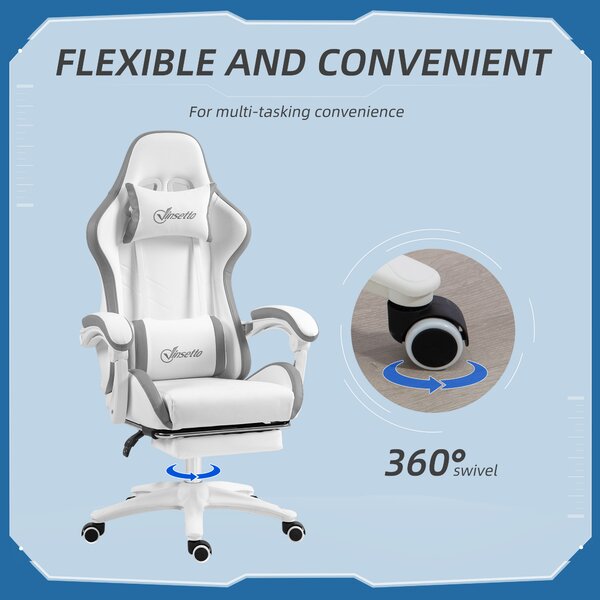 Vinsetto Racing Gaming Chair, Reclining PU Leather Computer Chair w/ 360 Degree Swivel Seat, Footrest, Headrest & Lumber, White Aosom UK