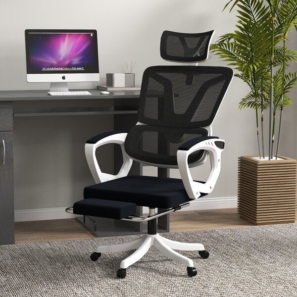 Vinsetto Mesh Office Chair, Adjustable Reclining Desk Chair with Headrest, Lumbar Support, Footrest & Swivel Wheels, Black Aosom UK