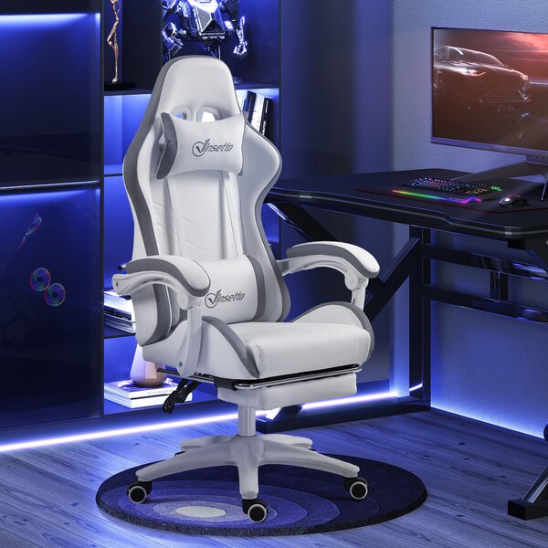 Vinsetto Racing Gaming Chair, Reclining PU Leather Computer Chair w/ 360 Degree Swivel Seat, Footrest, Headrest & Lumber, White Aosom UK