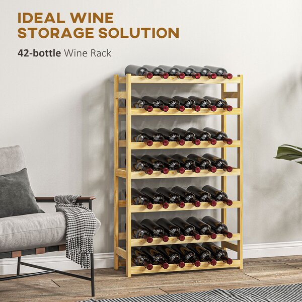 HOMCOM 42-Bottle Wooden Wine Rack - Natural Finish Aosom UK