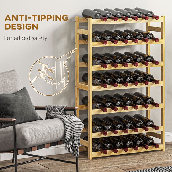 HOMCOM 42-Bottle Wooden Wine Rack - Natural Finish Aosom UK