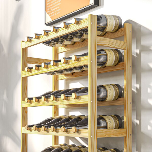 HOMCOM 42-Bottle Wooden Wine Rack - Natural Finish Aosom UK