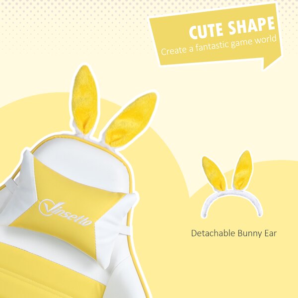 Vinsetto Racing Gaming Chair, Reclining PU Leather Computer Chair with Removable Rabbit Ears, Footrest, Headrest and Lumber Support, Yellow Aosom UK