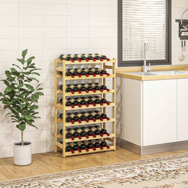 HOMCOM 42-Bottle Wooden Wine Rack - Natural Finish Aosom UK