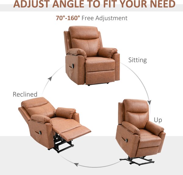 HOMCOM Electric Riser Recliner Chair, Power Lift Armchair for the Elderly with Faux Leather, Remote Control, and Storage Pocket, Brown