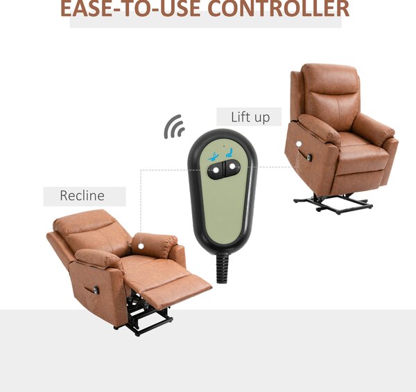 HOMCOM Electric Riser Recliner Chair, Power Lift Armchair for the Elderly with Faux Leather, Remote Control, and Storage Pocket, Brown
