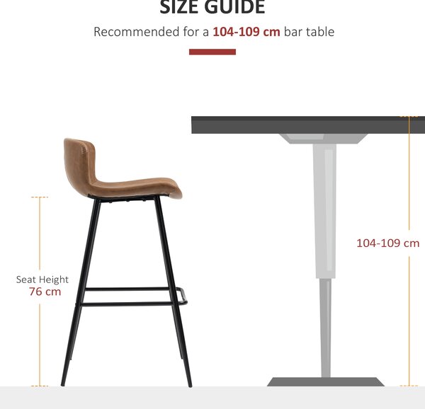 HOMCOM Bar Stools Set of 2, PU Leather Upholstered Bar Chairs, Counter Bar Stool with Backs and Steel Legs for Dining Room, Brown Aosom UK