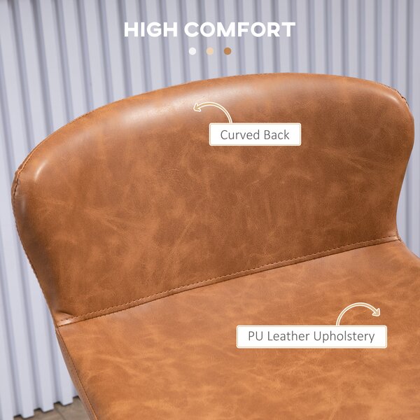 HOMCOM Bar Stools Set of 2, PU Leather Upholstered Bar Chairs, Counter Bar Stool with Backs and Steel Legs for Dining Room, Brown Aosom UK