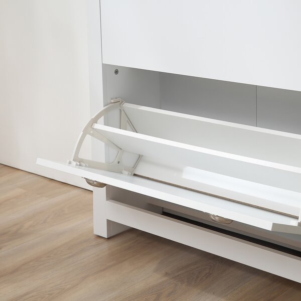 HOMCOM Compact 2 Drawer Shoe Storage Cabinet, Modern Hallway Organiser, Wooden, with Flip Doors & Adjustable Shelf, Holds 12 Pairs, White Aosom UK