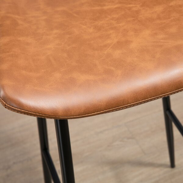 HOMCOM Bar Stools Set of 2, PU Leather Upholstered Bar Chairs, Counter Bar Stool with Backs and Steel Legs for Dining Room, Brown Aosom UK