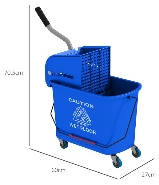 HOMCOM 20L Mop Bucket with Wringer and Handle, Mop Bucket on Wheels for Floor Cleaning, Separate Dirty and Clean Water, Blue Aosom UK