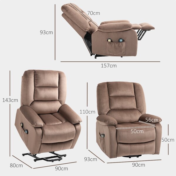HOMCOM Electric Riser and Recliner Chair with Vibration Massage, Heat, Side Pocket, Brown Aosom UK