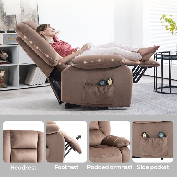 HOMCOM Electric Riser and Recliner Chair with Vibration Massage, Heat, Side Pocket, Brown Aosom UK