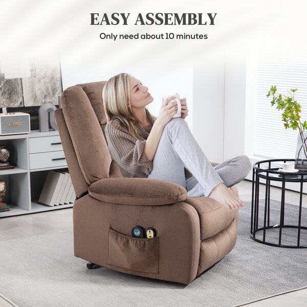 HOMCOM Electric Riser and Recliner Chair with Vibration Massage, Heat, Side Pocket, Brown Aosom UK