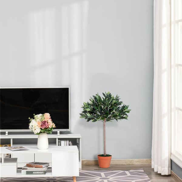 Outsunny 3ft Artificial Olive Tree Indoor Plant Greenery for Home Office Potted in An Orange Pot Set of 2 Aosom UK