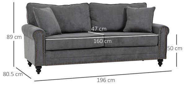 HOMCOM 2 Seater Sofas for Living Room, Fabric Sofa with Nailhead Trim, Loveseat with Cushions and Throw Pillows, Grey