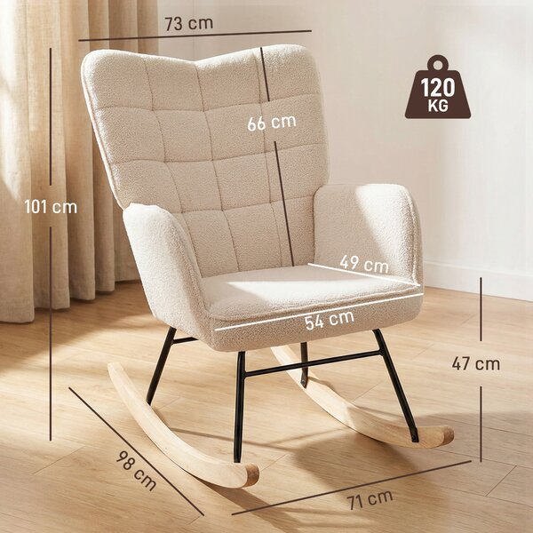 HOMCOM Wingback Rocking Chair for Nursing, Berber Fleece Nursery Glider Rocker, Modern Armchair for Living Room, Beige