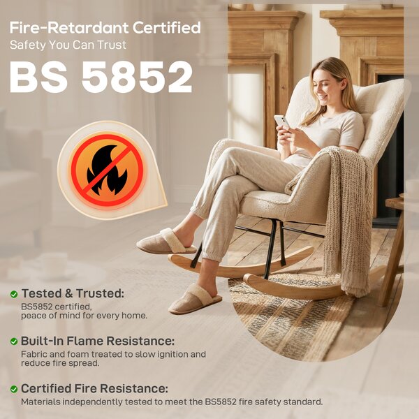 HOMCOM Wingback Rocking Chair for Nursing, Berber Fleece Nursery Glider Rocker, Modern Armchair for Living Room, Beige