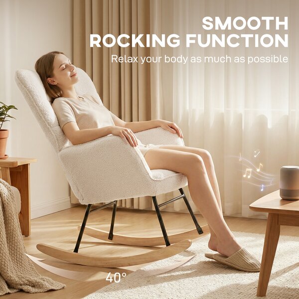 HOMCOM Wingback Rocking Chair for Nursing, Berber Fleece Nursery Glider Rocker, Modern Armchair for Living Room, Beige