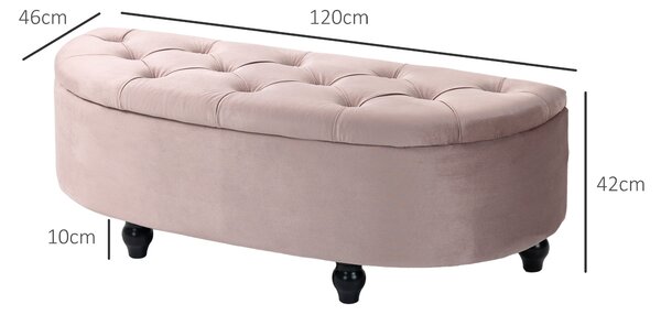 HOMCOM Semi-Circle Bed End Bench Ottoman with Storage Tufted Upholstered Accent Seat Footrest Stool w/ Rubberwood Legs for Bedroom, Pink Aosom UK