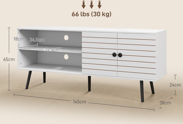 HOMCOM TV Stand Cabinet for 65 Inch TVs, TV Unit with Open Shelves, Soft-close Door & Cable Holes, Entertainment for Living Room, White Aosom UK