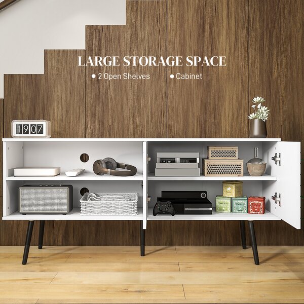 HOMCOM TV Stand Cabinet for 65 Inch TVs, TV Unit with Open Shelves, Soft-close Door & Cable Holes, Entertainment for Living Room, White Aosom UK