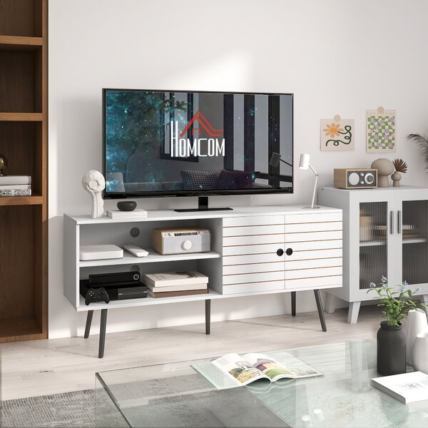 HOMCOM TV Stand Cabinet for 65 Inch TVs, TV Unit with Open Shelves, Soft-close Door & Cable Holes, Entertainment for Living Room, White Aosom UK