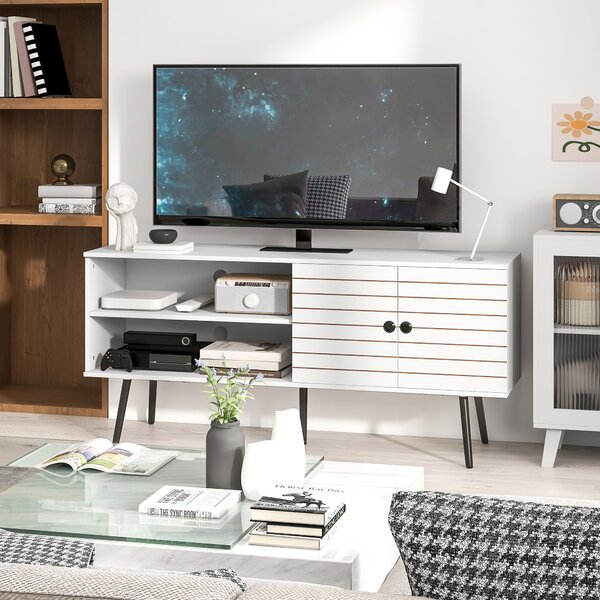 HOMCOM TV Stand Cabinet for 65 Inch TVs, TV Unit with Open Shelves, Soft-close Door & Cable Holes, Entertainment for Living Room, White Aosom UK
