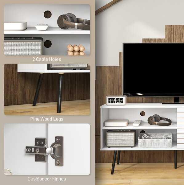 HOMCOM TV Stand Cabinet for 65 Inch TVs, TV Unit with Open Shelves, Soft-close Door & Cable Holes, Entertainment for Living Room, White Aosom UK