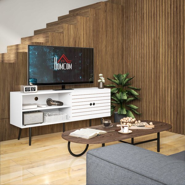 HOMCOM TV Stand Cabinet for 65 Inch TVs, TV Unit with Open Shelves, Soft-close Door & Cable Holes, Entertainment for Living Room, White Aosom UK