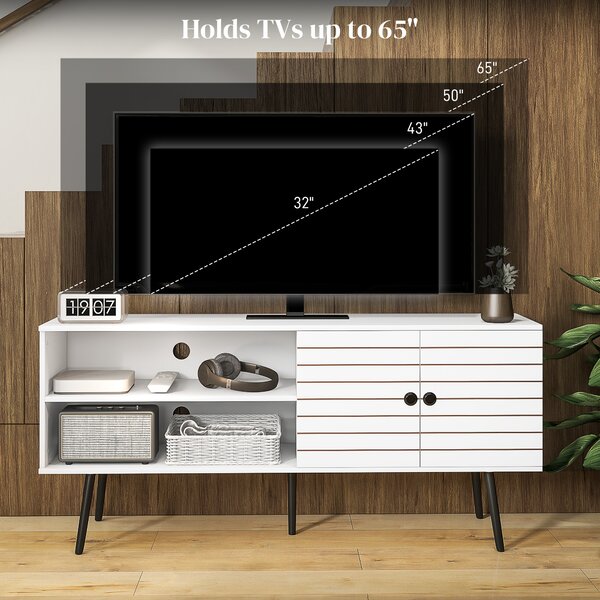 HOMCOM TV Stand Cabinet for 65 Inch TVs, TV Unit with Open Shelves, Soft-close Door & Cable Holes, Entertainment for Living Room, White Aosom UK