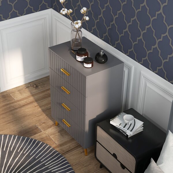 HOMCOM Bedroom Chest of Drawers, Modern 4-Drawer Dresser, Storage Drawer Unit with Aluminium Legs, Dark Grey Aosom UK