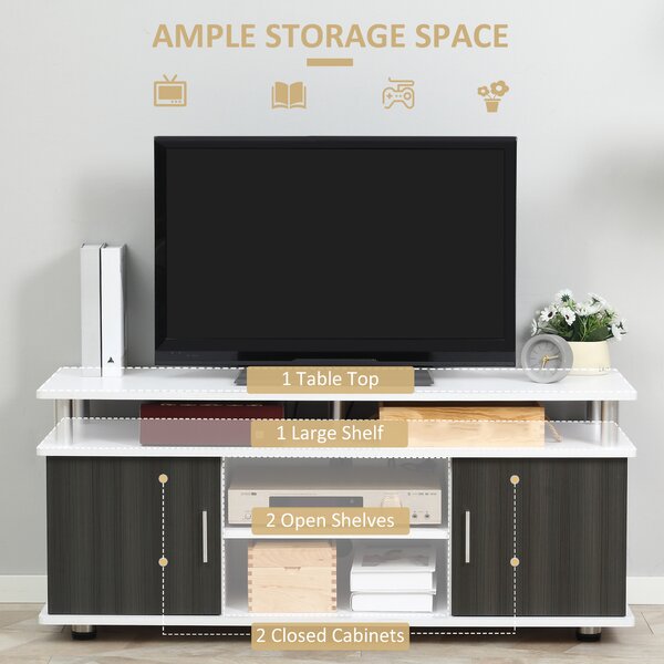 HOMCOM TV Cabinet Unit for TVs up to 55'' with Storage Shelf and Cupboards, Living Room Entertainment Center Media Console, Grey and White Aosom UK