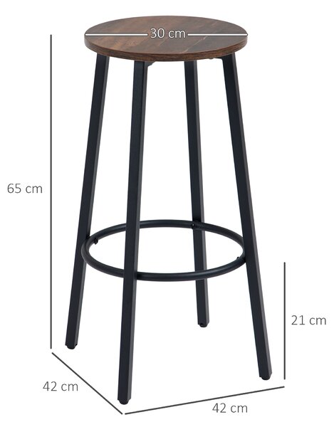 HOMCOM Industrial Bar Chair Set of 2: Steel Legs, Round Footrest, Rustic Brown for Dining Areas, Counter Bar Stool Aosom UK