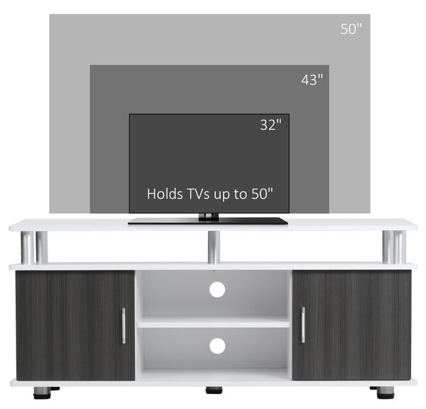 HOMCOM TV Cabinet Unit for TVs up to 55'' with Storage Shelf and Cupboards, Living Room Entertainment Center Media Console, Grey and White Aosom UK