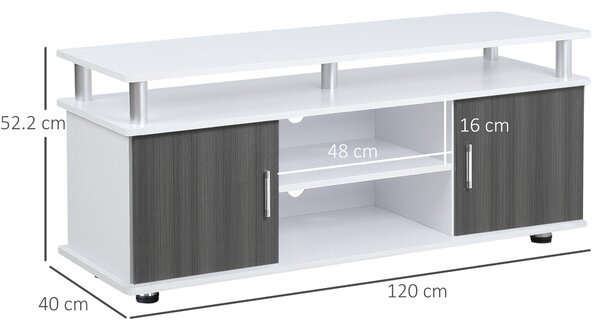 HOMCOM TV Cabinet Unit for TVs up to 55'' with Storage Shelf and Cupboards, Living Room Entertainment Center Media Console, Grey and White Aosom UK