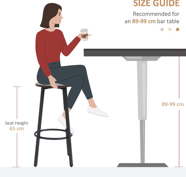 HOMCOM Industrial Bar Chair Set of 2: Steel Legs, Round Footrest, Rustic Brown for Dining Areas, Counter Bar Stool Aosom UK