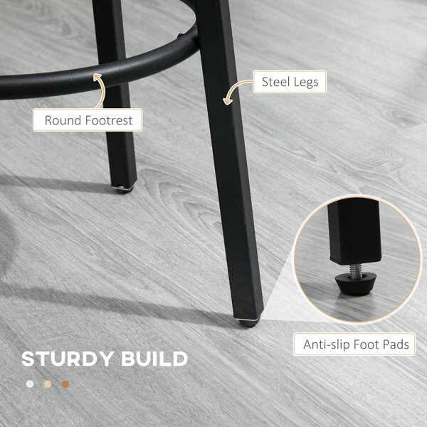 HOMCOM Industrial Bar Chair Set of 2: Steel Legs, Round Footrest, Rustic Brown for Dining Areas, Counter Bar Stool Aosom UK