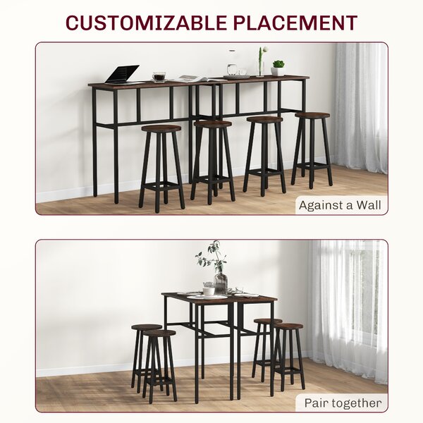HOMCOM Bar Table and Stools, 2 Breakfast Tables w/ 4 Stools, Counter Height Dining Tables & Chairs for Kitchen, Living Room, Rustic Brown Aosom UK