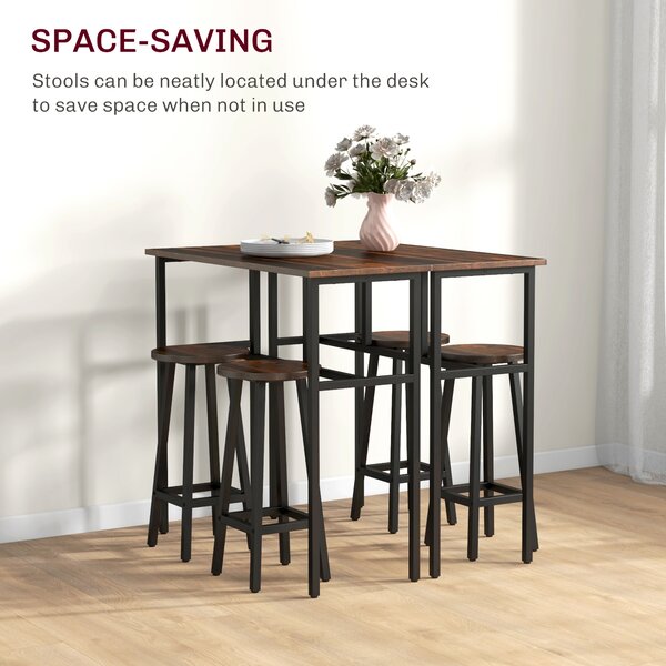 HOMCOM Bar Table and Stools, 2 Breakfast Tables w/ 4 Stools, Counter Height Dining Tables & Chairs for Kitchen, Living Room, Rustic Brown Aosom UK