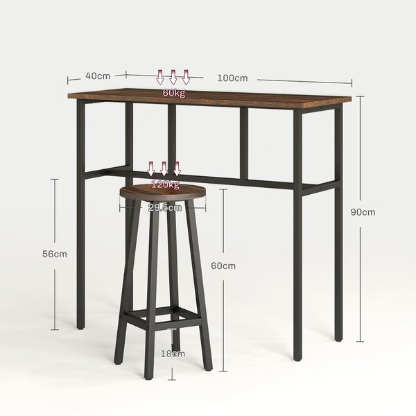 HOMCOM Bar Table and Stools, 2 Breakfast Tables w/ 4 Stools, Counter Height Dining Tables & Chairs for Kitchen, Living Room, Rustic Brown Aosom UK