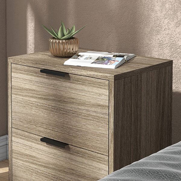 HOMCOM Bedside Tables Set of 2, Modern Nightstand w/ 2 Drawers, Small Sofa End Tables w/ Storage, Steel Legs for Bedroom, Living Room, Grey Aosom UK
