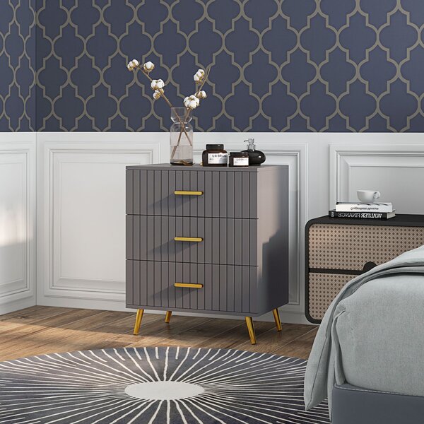 HOMCOM Bedroom Chest of Drawers, Modern 3-Drawer Dresser, Storage Drawer Unit with Aluminium Legs, Dark Grey Aosom UK