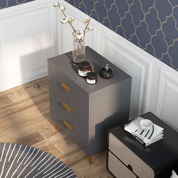 HOMCOM Bedroom Chest of Drawers, Modern 3-Drawer Dresser, Storage Drawer Unit with Aluminium Legs, Dark Grey Aosom UK