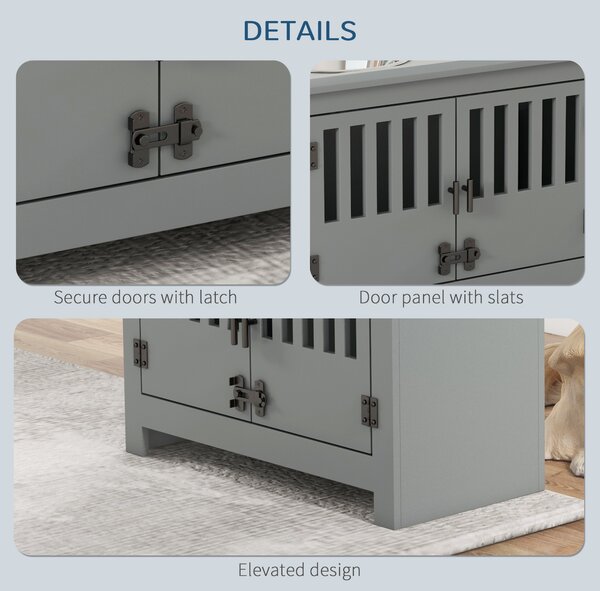 PawHut Elevated Dog Bowls for Large Breeds, Pet Feeder Station with Storage, Secure Doors, Dual Stainless Steel Bowls, Grey Aosom UK