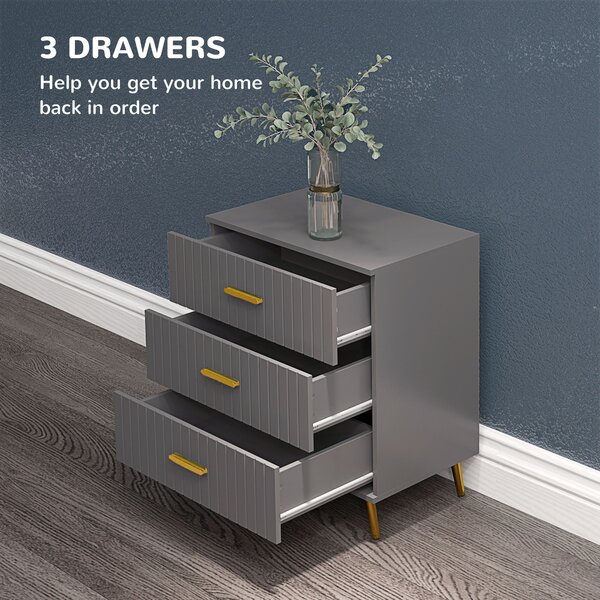 HOMCOM Bedroom Chest of Drawers, Modern 3-Drawer Dresser, Storage Drawer Unit with Aluminium Legs, Dark Grey Aosom UK