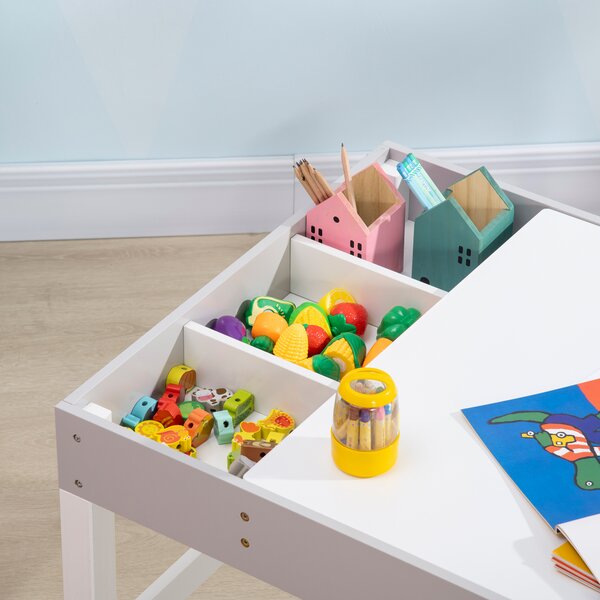 ZONEKIZ Kids Table and Chair Set, with Storage Space - Grey Aosom UK