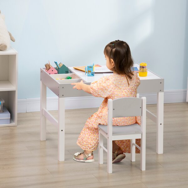 ZONEKIZ Kids Table and Chair Set, with Storage Space - Grey Aosom UK