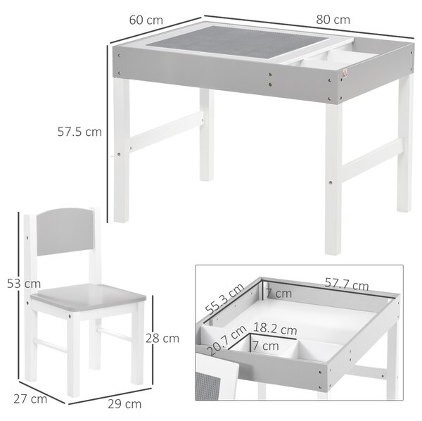 ZONEKIZ Kids Table and Chair Set, with Storage Space - Grey Aosom UK