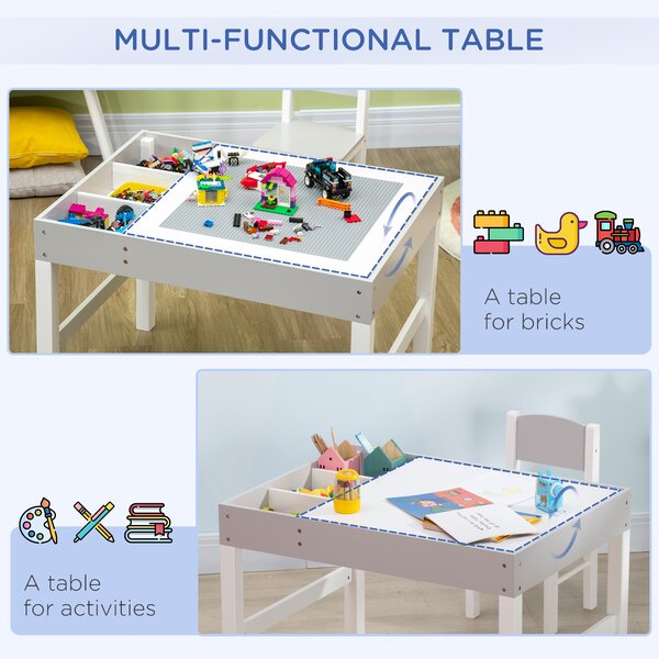 ZONEKIZ Kids Table and Chair Set, with Storage Space - Grey Aosom UK